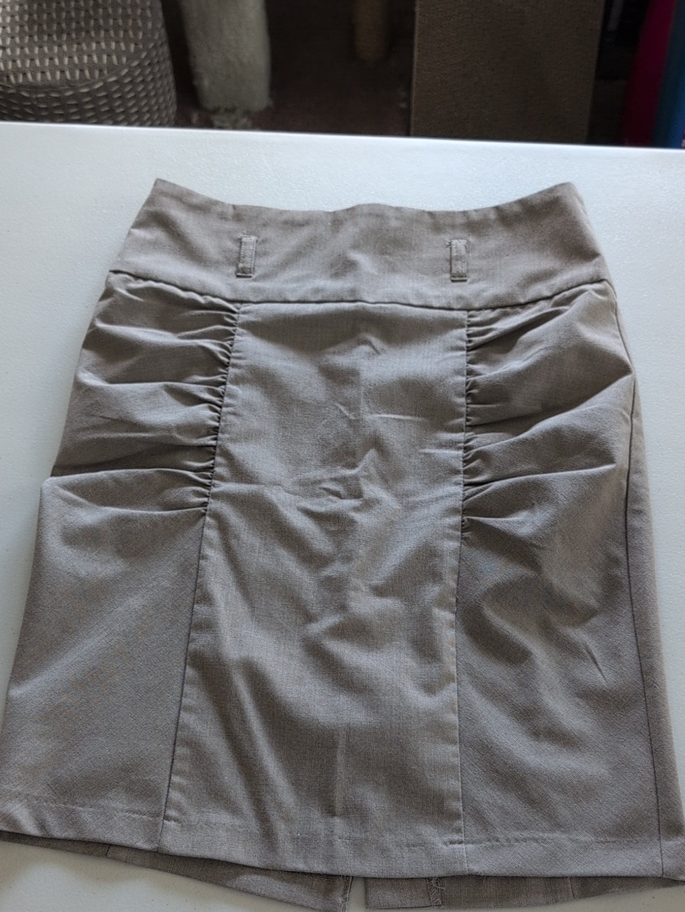 Ruched Front Taupe Pencil Skirt